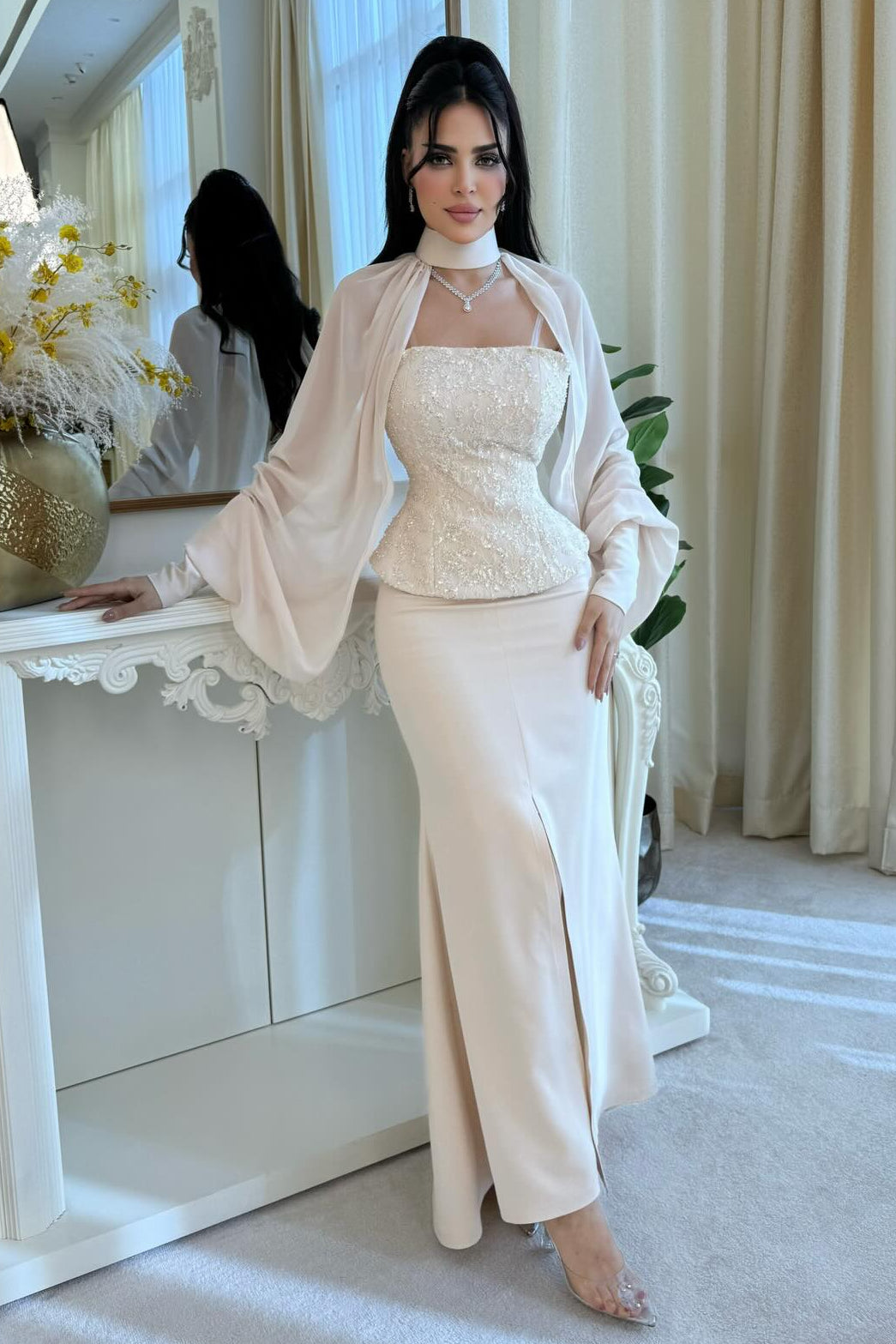Sequined Corset Gown with Choker Bolero
