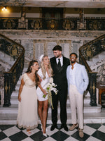 Satin Wrap Mini Wedding Dress with Cap Sleeves