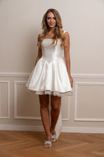 Square Neck Satin A-Line Mini Wedding Dress with Bow