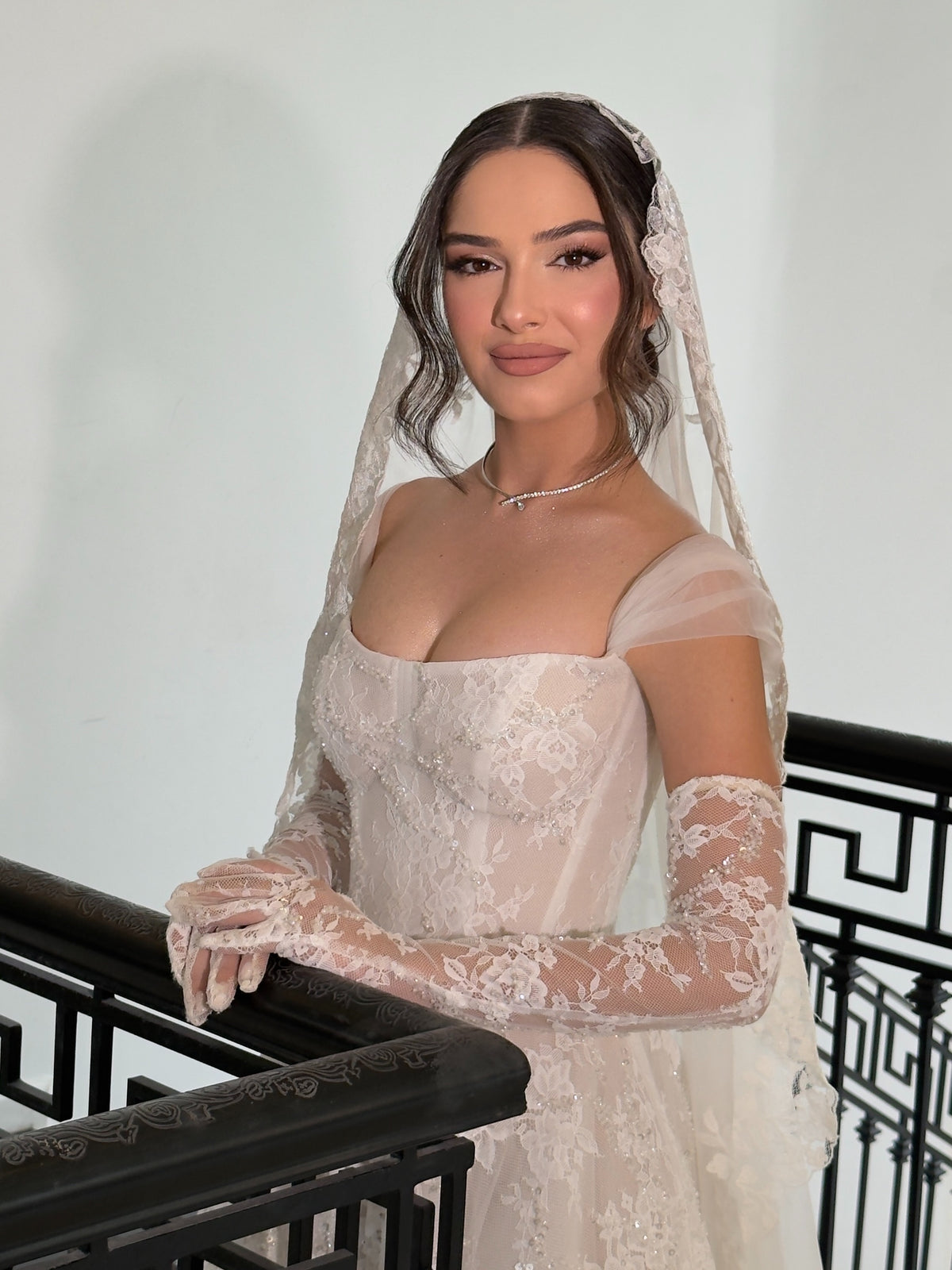 Square Neck Lace Corset Ball Gown Wedding Dress