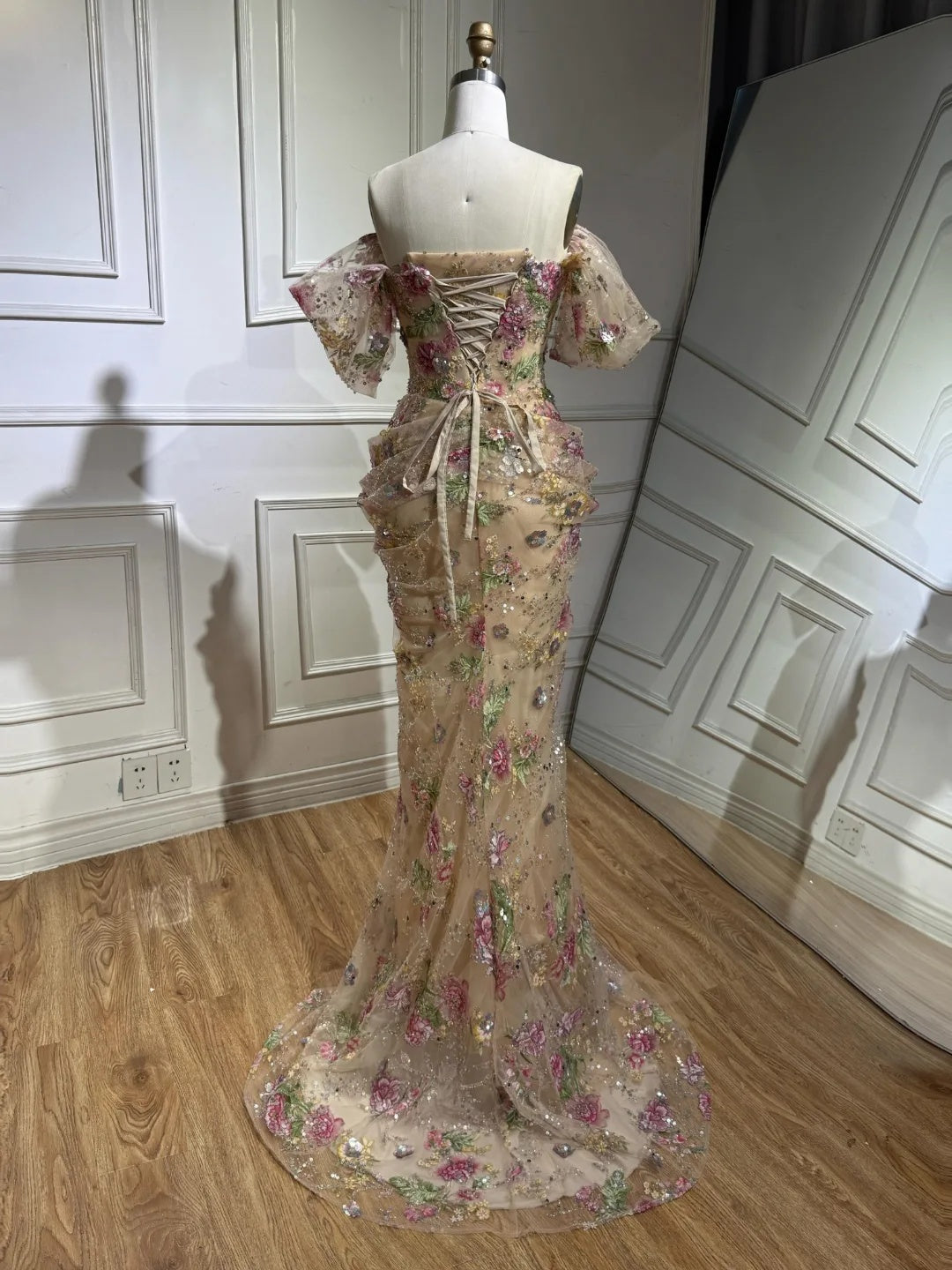 Off-the-Shoulder Floral Embroidery Mermaid Gown