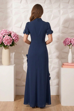 High Neck Maxi Gown with 3D Floral Appliques