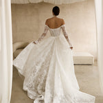 Off-the-Shoulder Lace Mermaid Dress with Overskirt