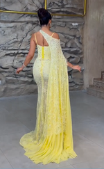One-Shoulder Embellished Lace Mermaid Evening Gown