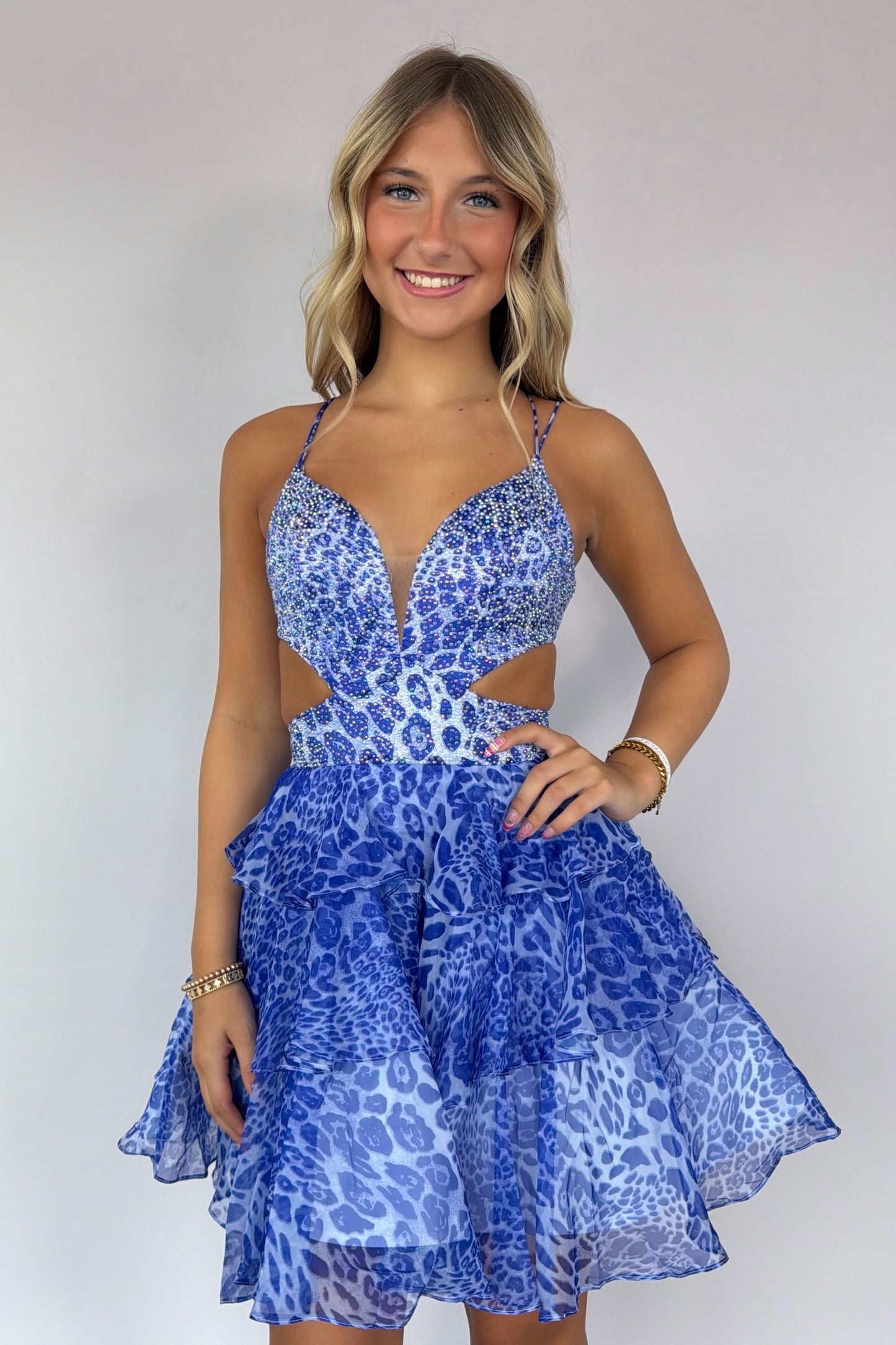 Animal Print Tiered Mini Dress with Cut-Outs