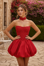 Strapless Beaded Corset Bubble Mini Dress