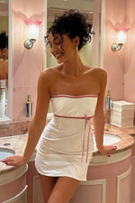 Strapless Ribbon Tie Mini Bodycon Dress