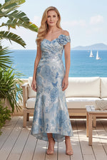 Off-the-Shoulder Jacquard High-Low Evening Gown
