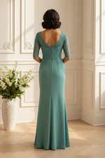 Lace Elbow Sleeve Trumpet Evening Gown