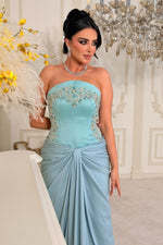 Strapless Beaded Corset Evening Dress with Draping