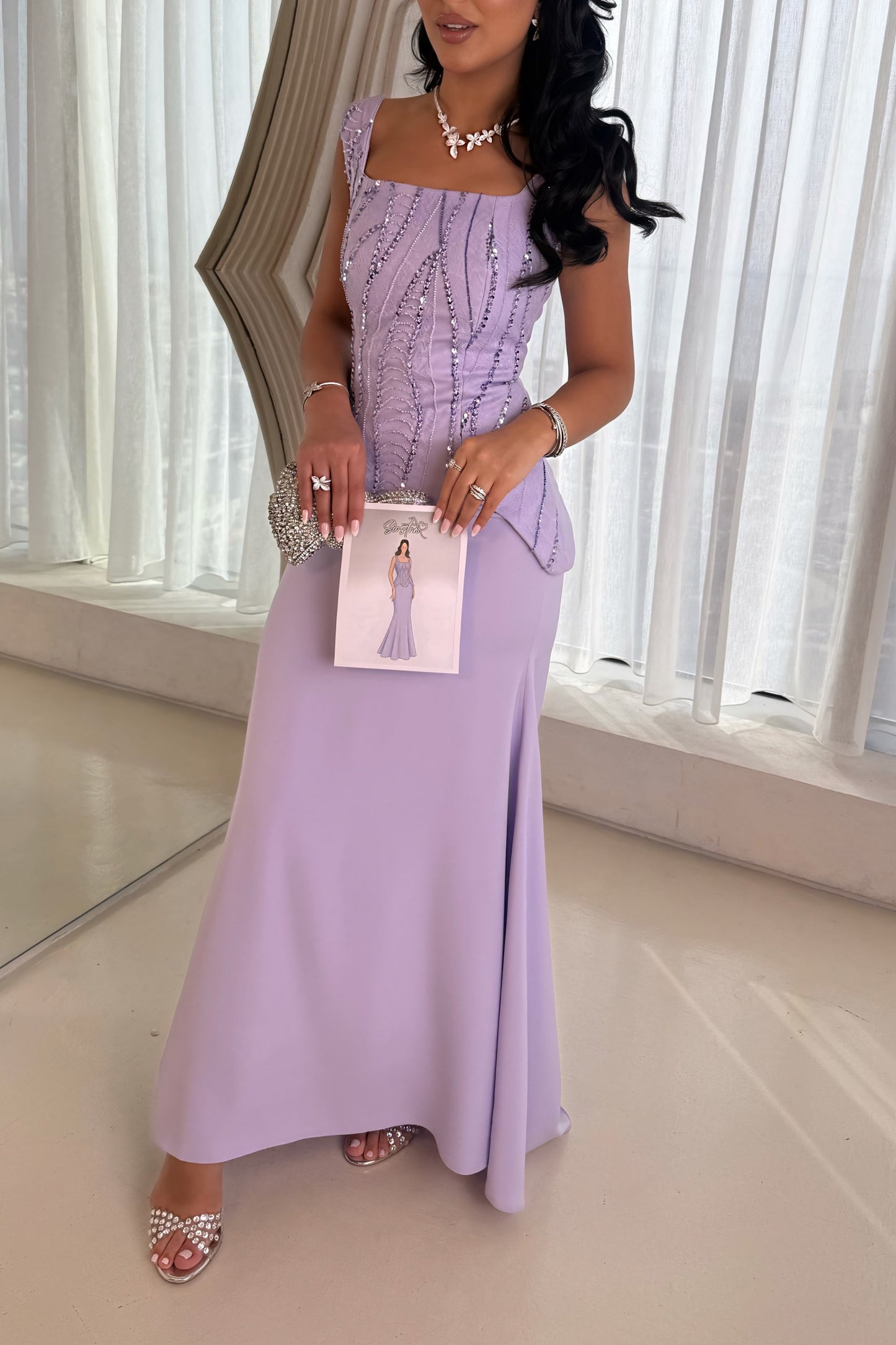 Square Neck Beaded Peplum Two-Piece Evening Gown