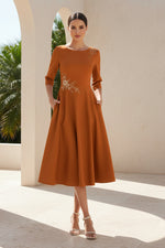 A-Line Midi Dress with 3/4 Sleeves and Pockets