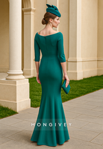 One Shoulder Floor-Length Flower Half Sleeves Mermaid Mother of the Bride Dress