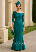 One Shoulder Floor-Length Flower Half Sleeves Mermaid Mother of the Bride Dress