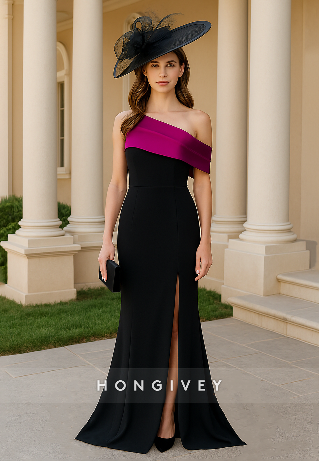Black Strapless Side Slit Floor-Length Mermaid Mother of the Bride Dress