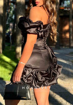 Simple Black Strapless Pleated Tie Back Sheath Mini Homecoming Dresses