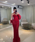 Luxury High Neck Cape Sleeve Lace Sequins Sparkle Mermaid Prom Dress