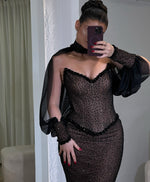 Luxury High Neck Cape Sleeve Lace Sequins Sparkle Mermaid Prom Dress