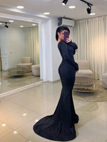Elegant Sequins Sparkle Long Sleeve Mermaid Floor-Length Evening Dress