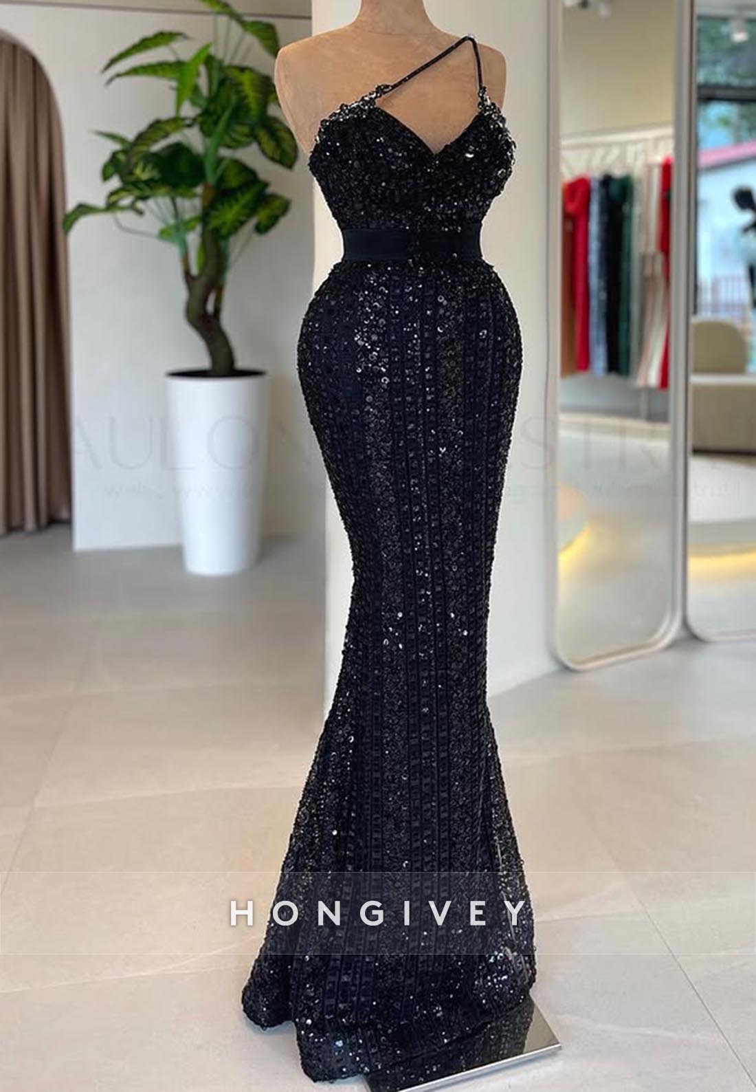 New V-Neck Mermaid Straps Sequins Long Evening  Dresses 2025