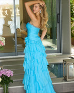 Strapless Beaded A-Line Tassel Sleeveless Flowers Side Slit Prom Dress