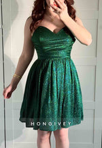 Sweetheart Glitter A-Line Pleated Sleeveless Short Homecoming Dresses