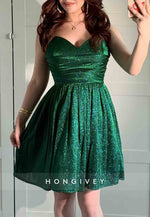 Sweetheart Glitter A-Line Pleated Sleeveless Short Homecoming Dresses