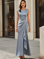 Asymmetric Draped Satin Flowing Maxi Dress
