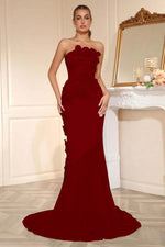 Candy Pink Strapless Sleeveless Long Mermaid Prom Dress With Flower Appliqués