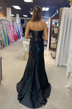 Charming Mermaid Sweetheart Black Satin Slit Prom Dress