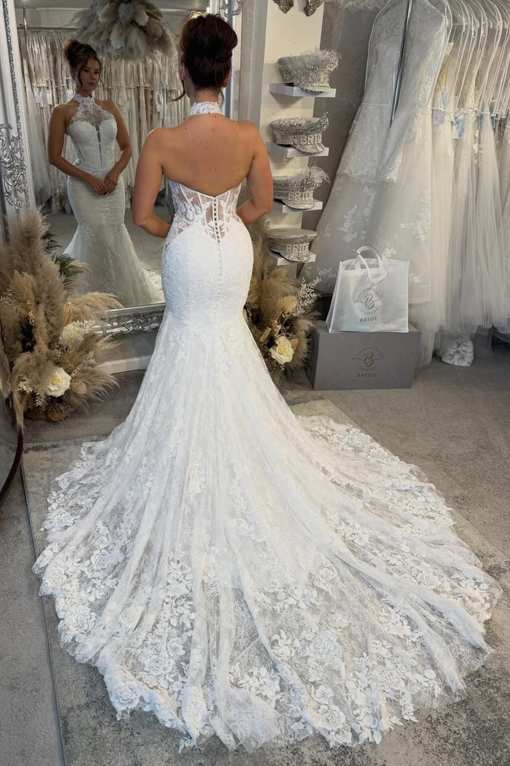 Charming Mermaid Halter Lace Beach Wedding Dress