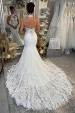Charming Mermaid Halter Lace Beach Wedding Dress