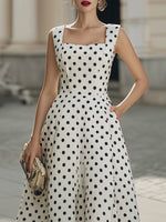 Polka Dot Square Neck Fit And Flare Midi Dress