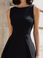 Classic A-Line Black Dress With Pleated Skirt