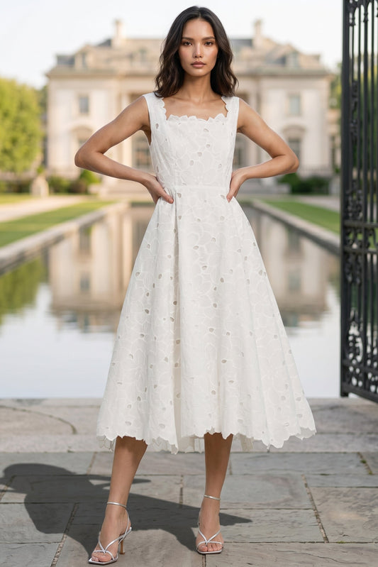 Square Neck Sleeveless A-Line Tea-Lenght Wedding Dress