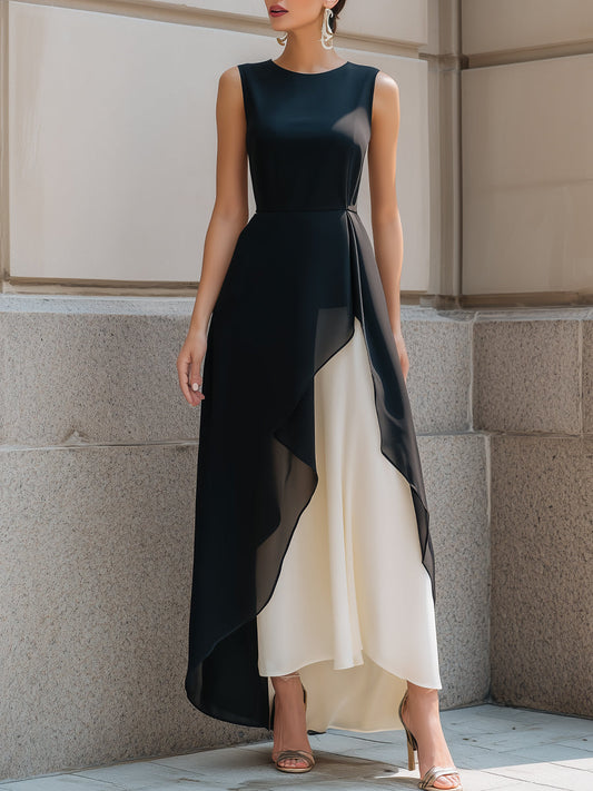 Layered Asymmetric Chiffon Maxi Dress