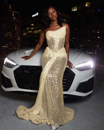 Hidais Tulle Asymmetric Strapless Sleeveless Long Pleated Mermaid Prom Dress With Sequins And Ruffles