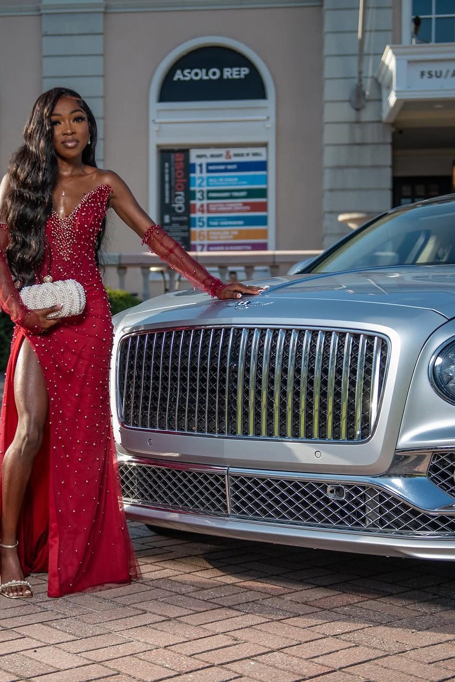 Modern Red V-Neck Sleeveless Split Prom Dress Tulle Long With Pearls