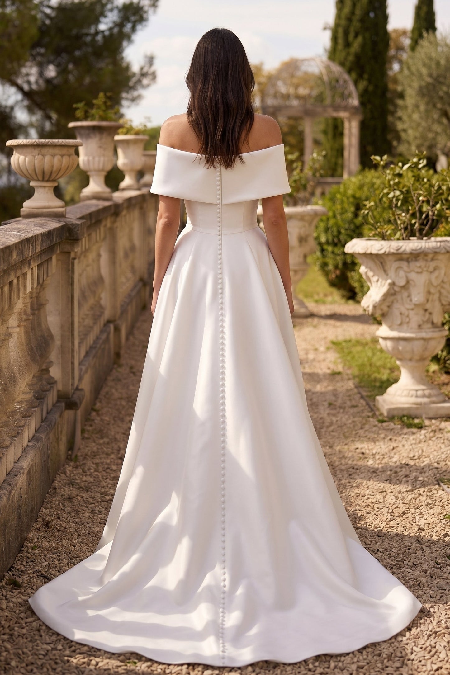 Off the Shoulder Sleeveless A-Line Side Slit Floor-Length Wedding Dress