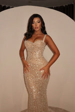 Sweetheart Straps Sleeveless Mermaid Prom Dress Long With Sequins Beads