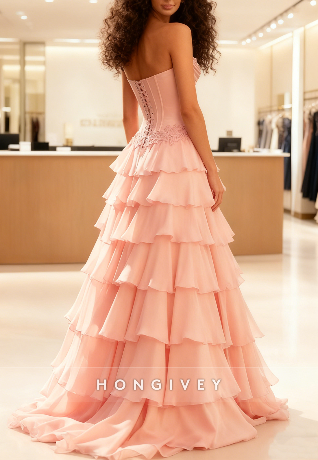 A-line Sweetheart Sleeveless Appliqued Prom Dresses With Side Slit and Ruffles