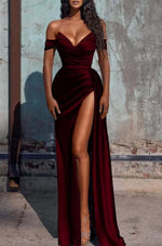 Mermaid Dusty Blue Off the Shoulder Sleeveless Prom Dress With High Split