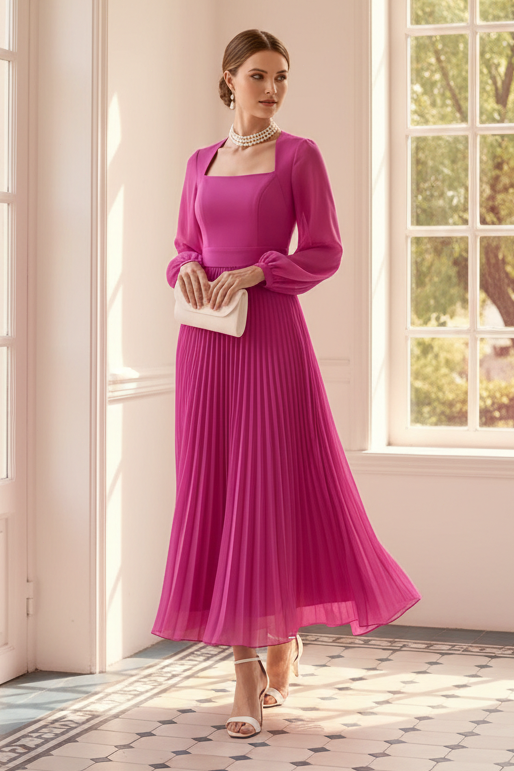 Square Neck Long Sleeve A-Line Ankle-Length Mother of the Bride Dress