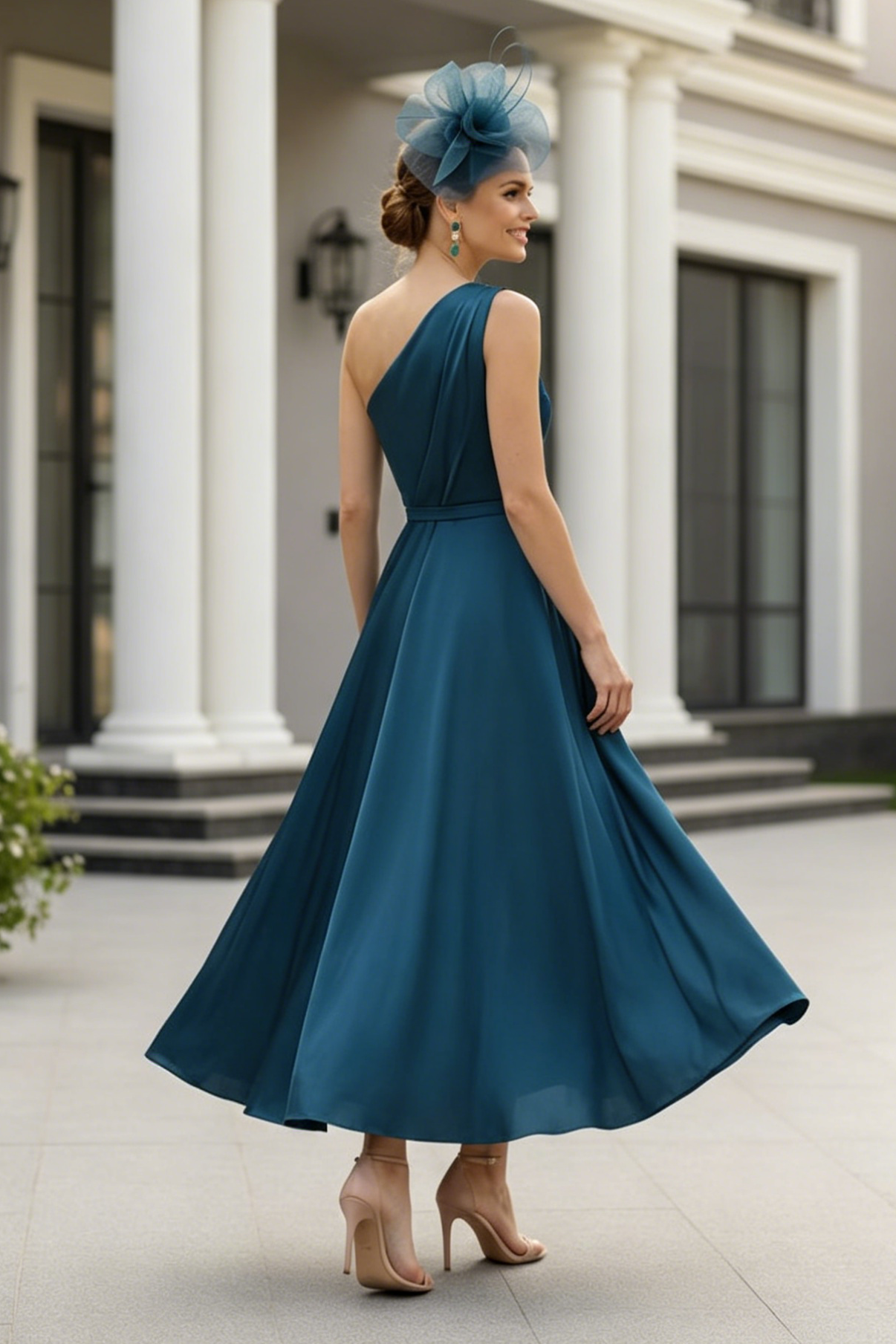A-Line One-Shoulder Sleeveless Ankle-Length Crepe Satin Mother Of The Bride Dresses