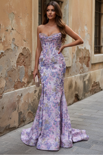 Gorgeous Mermaid Sweetheart Lavender Jacquard Satin Prom Dress with Beading