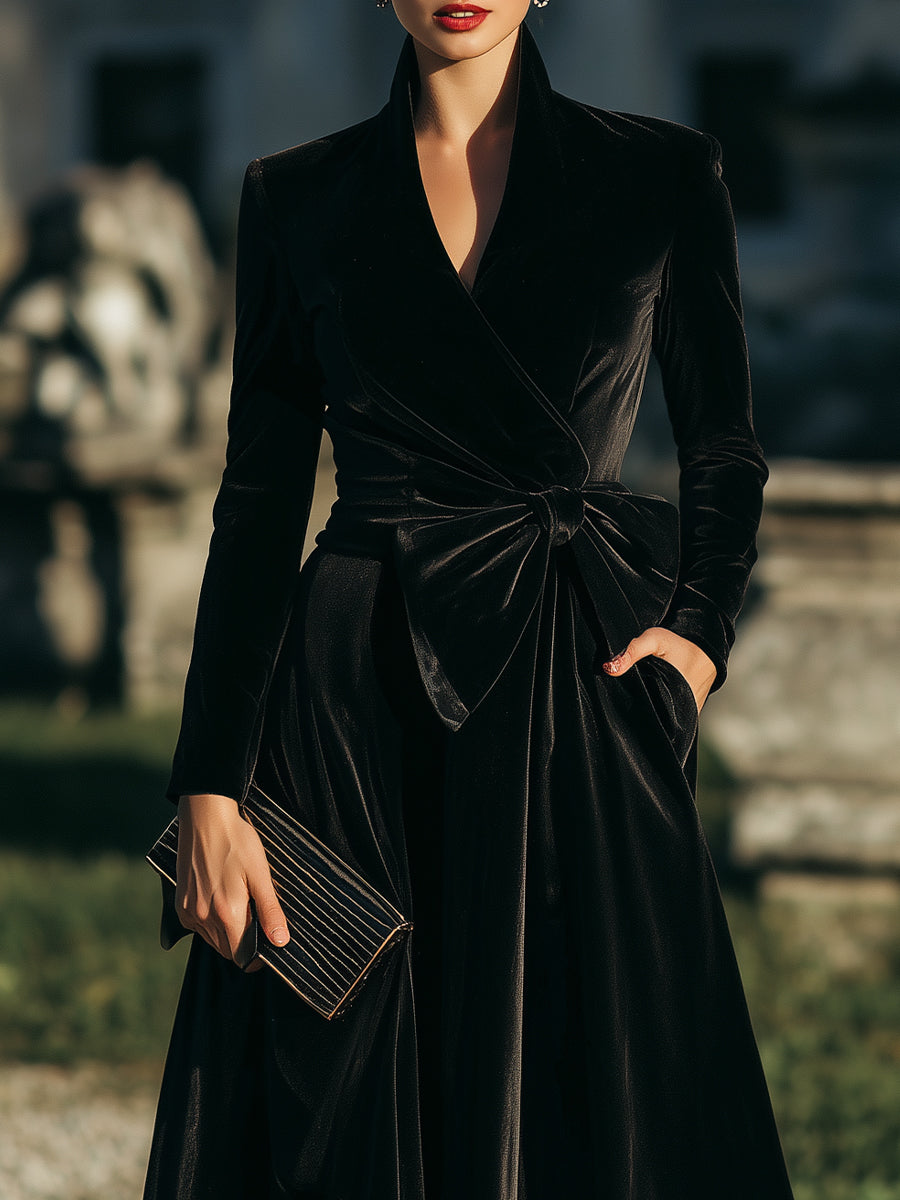 Elegant Wrap Tea-Length Midi Dress With Sculpted Bow Waist