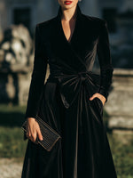 Elegant Wrap Tea-Length Midi Dress With Sculpted Bow Waist