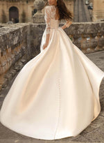 Ball-Gown Satin Wedding Dresses Stunning Lace Sleeves