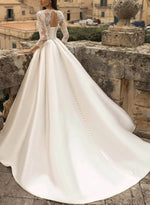 Ball-Gown Satin Wedding Dresses Stunning Lace Sleeves