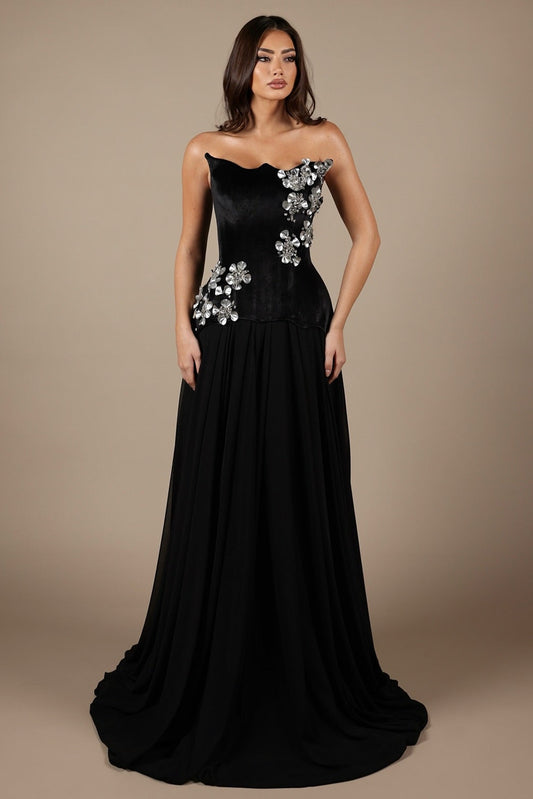 Black Sweetheart Sparkle Flowers Mermaid Floor-Length Evening Dress